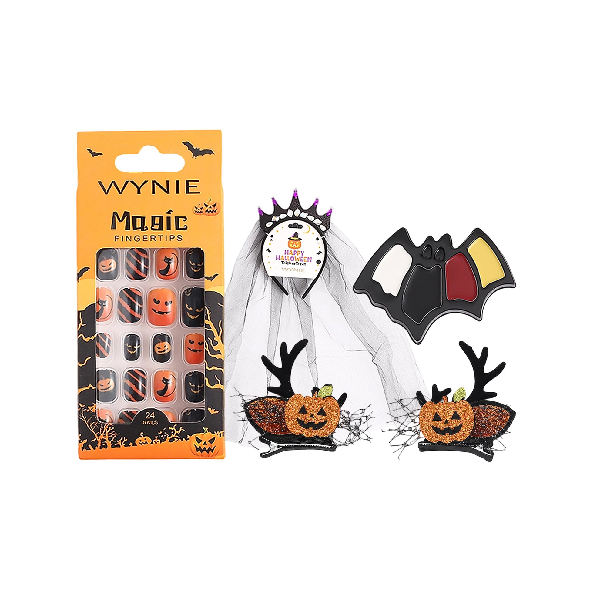 WYNIE Halloween Infantil Set,Accesorios con Maquillaje, Diadema y Uñas Falsas