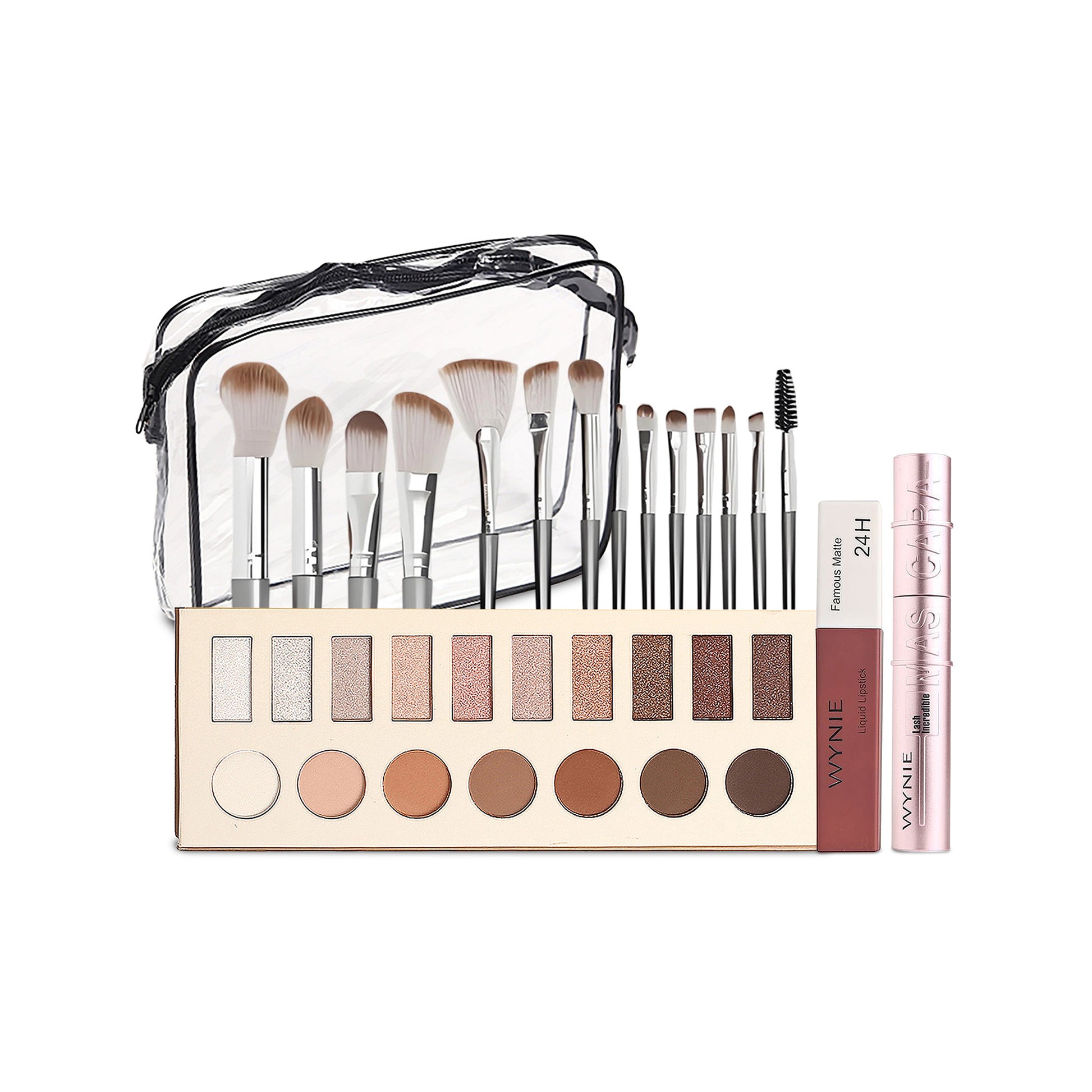 WYNIE Kit de Maquillaje Completo, Paleta de Sombras, Set de Brochas, Máscara de Pestañas y Labial,Regalo Ideal para Principiantes y Mujeres