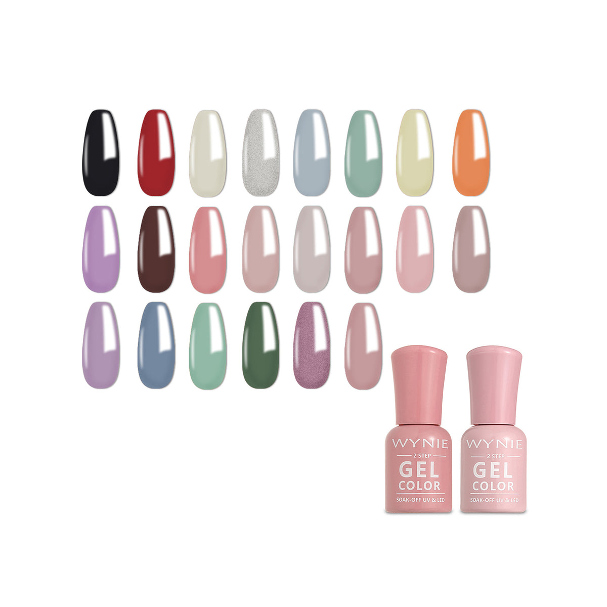 WYNIE Kit de 24 Piezas Esmalte Semipermanente para Uñas, 22 Colores + Base y Top Coat, Gel UV/LED Set de Pintauñas para Manicura