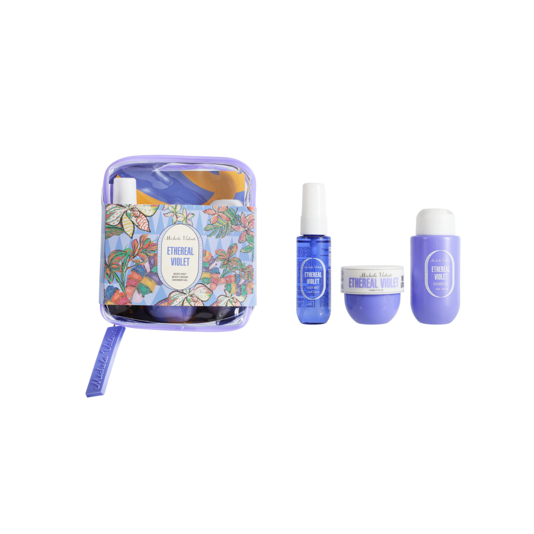 Set Michela Valenti Ethereal Violet | Bruma corporal, crema corporal y gel de ducha