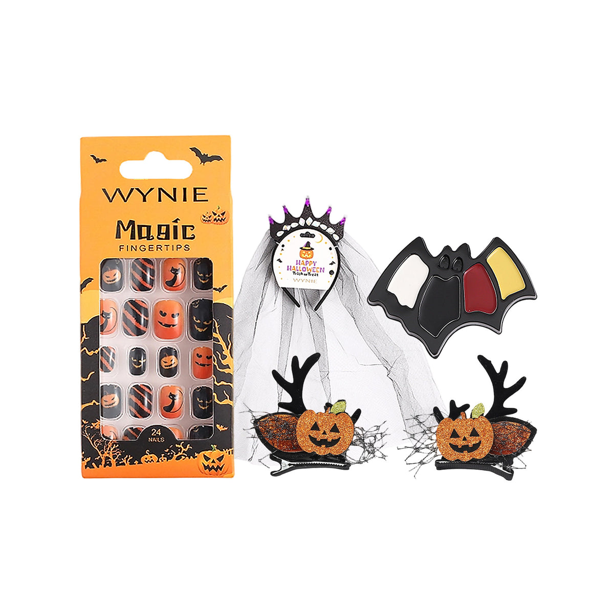 WYNIE Halloween Infantil Set,Accesorios con Maquillaje, Diadema y Uñas Falsas