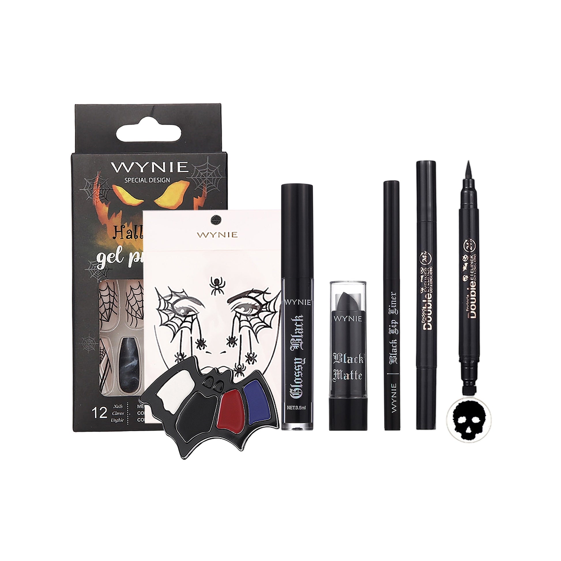 WYNIE Set de Maquillaje Halloween, Pintura Facial, Labial, uñas falsas y Complementos Accesorios para