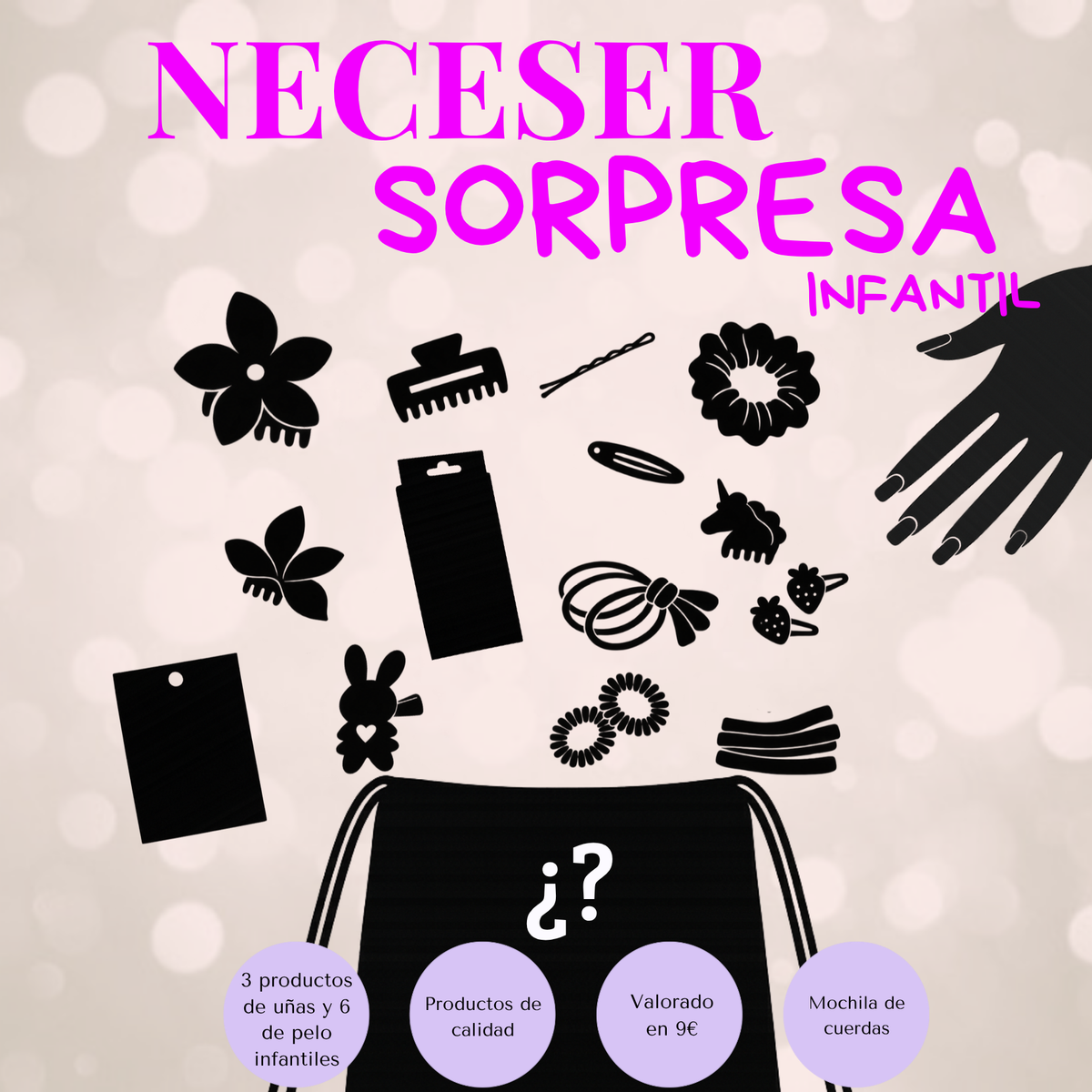 29: Neceser sorpresa de accesorios de pelo y uñas infantiles