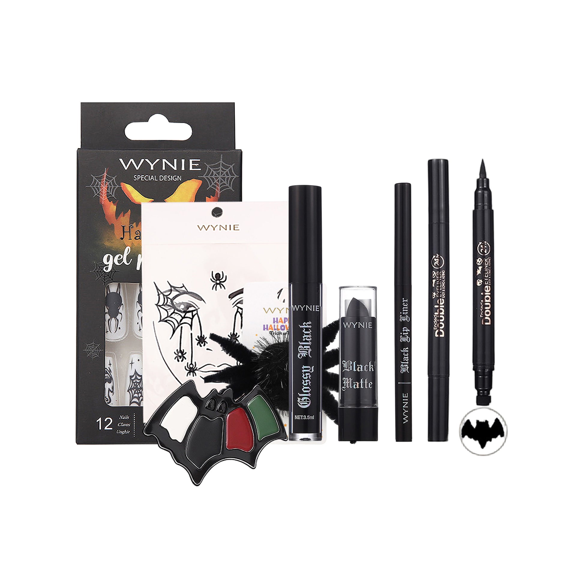 WYNIE Set de Maquillaje Halloween, Pintura Facial, Labial, uñas falsas y Complementos Accesorios para