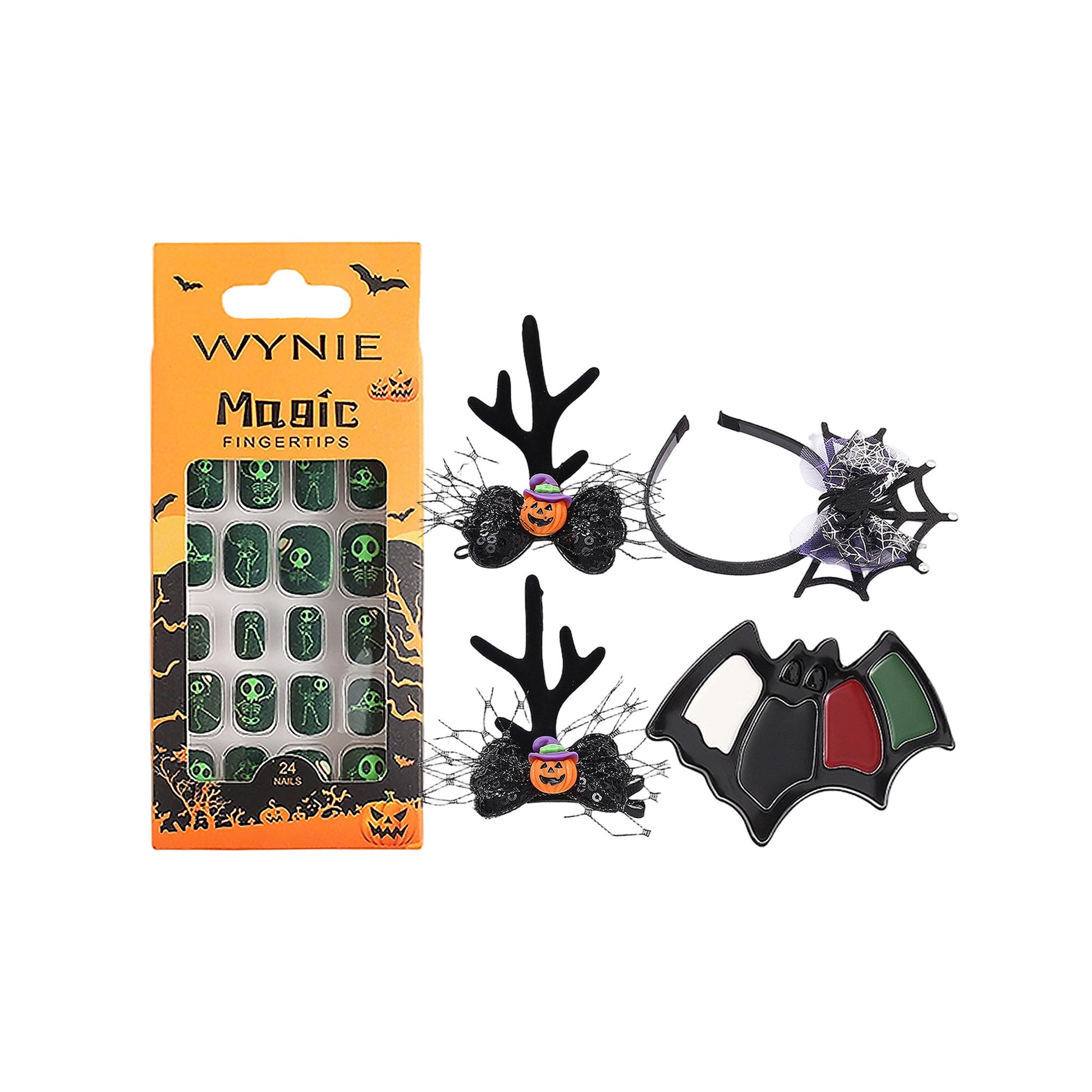 WYNIE Halloween Infantil Set,Accesorios con Maquillaje, Diadema y Uñas Falsas