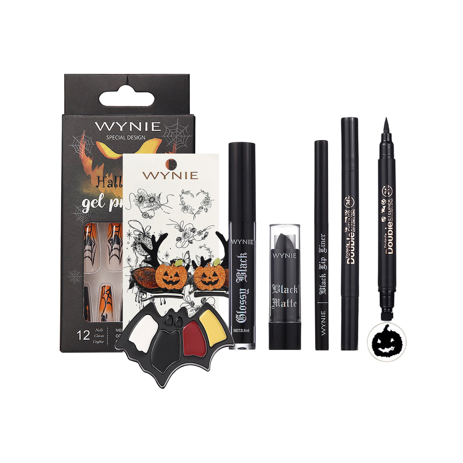 WYNIE Set de Maquillaje Halloween, Pintura Facial, Labial, uñas falsas y Complementos Accesorios para