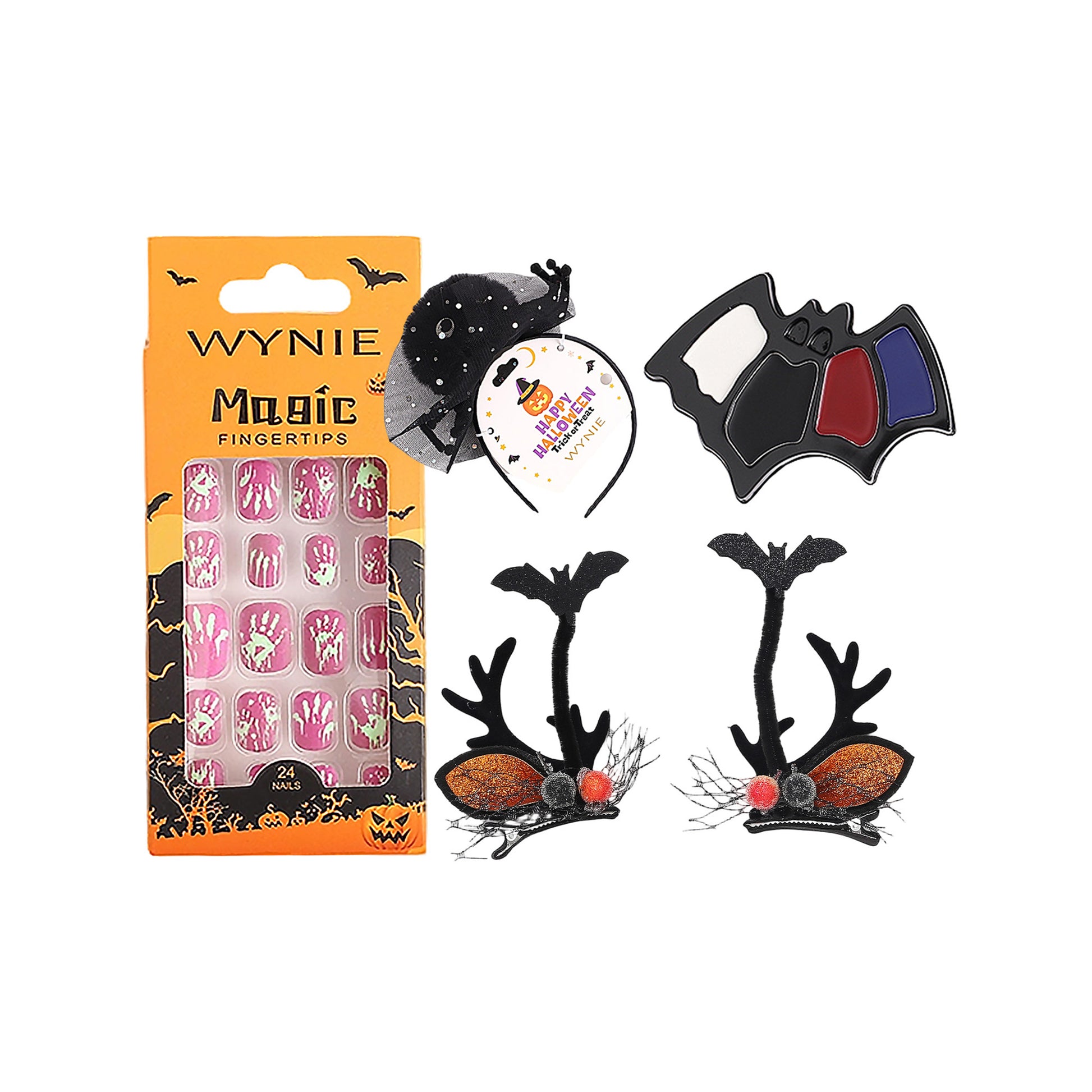 WYNIE Halloween Infantil Set,Accesorios con Maquillaje, Diadema y Uñas Falsas