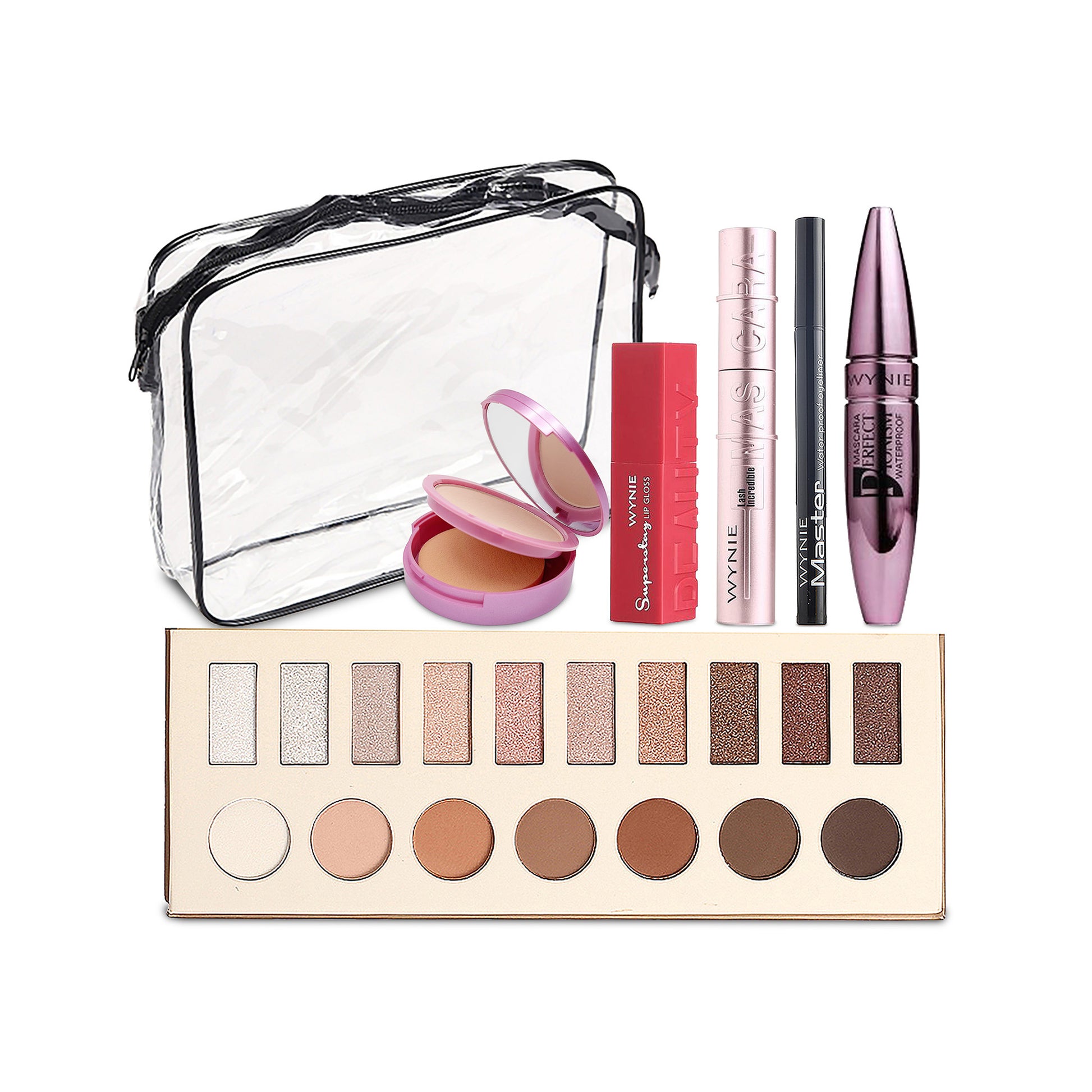 WYNIE Set de Cosmetics，Sombras, Delineador, Máscara, Polvo Compacto, Labial 6 Piezas Multicolor #1