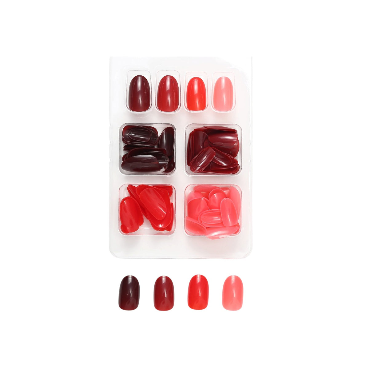 Set de 4 uñas postizas en tonos rojos