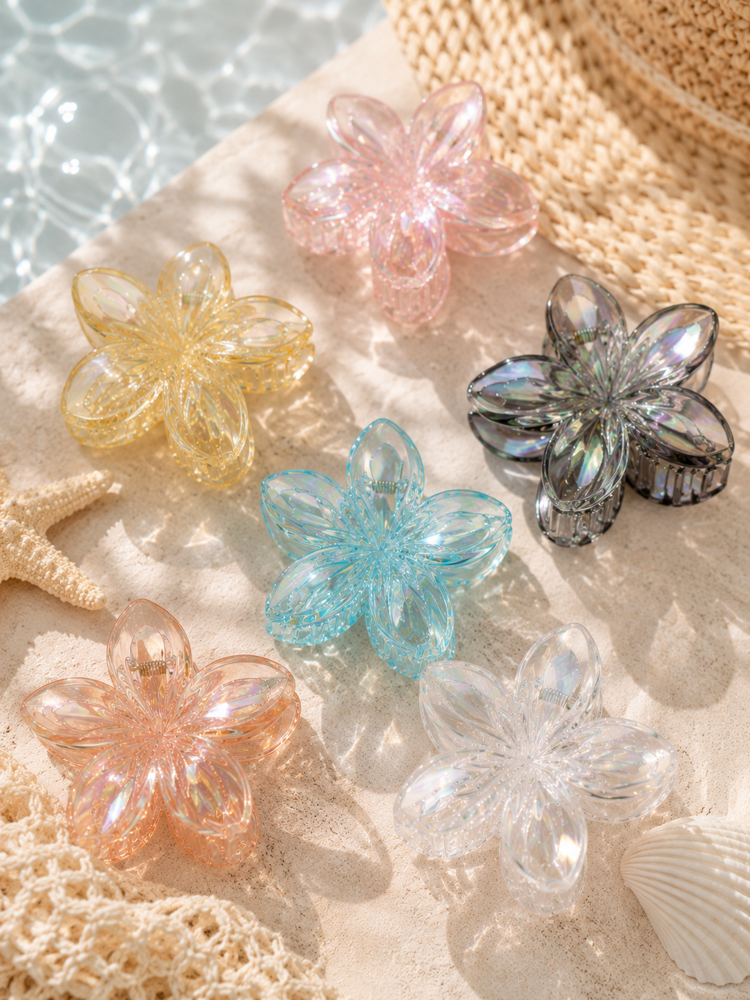 Pinzas de flores transparentes para el pelo