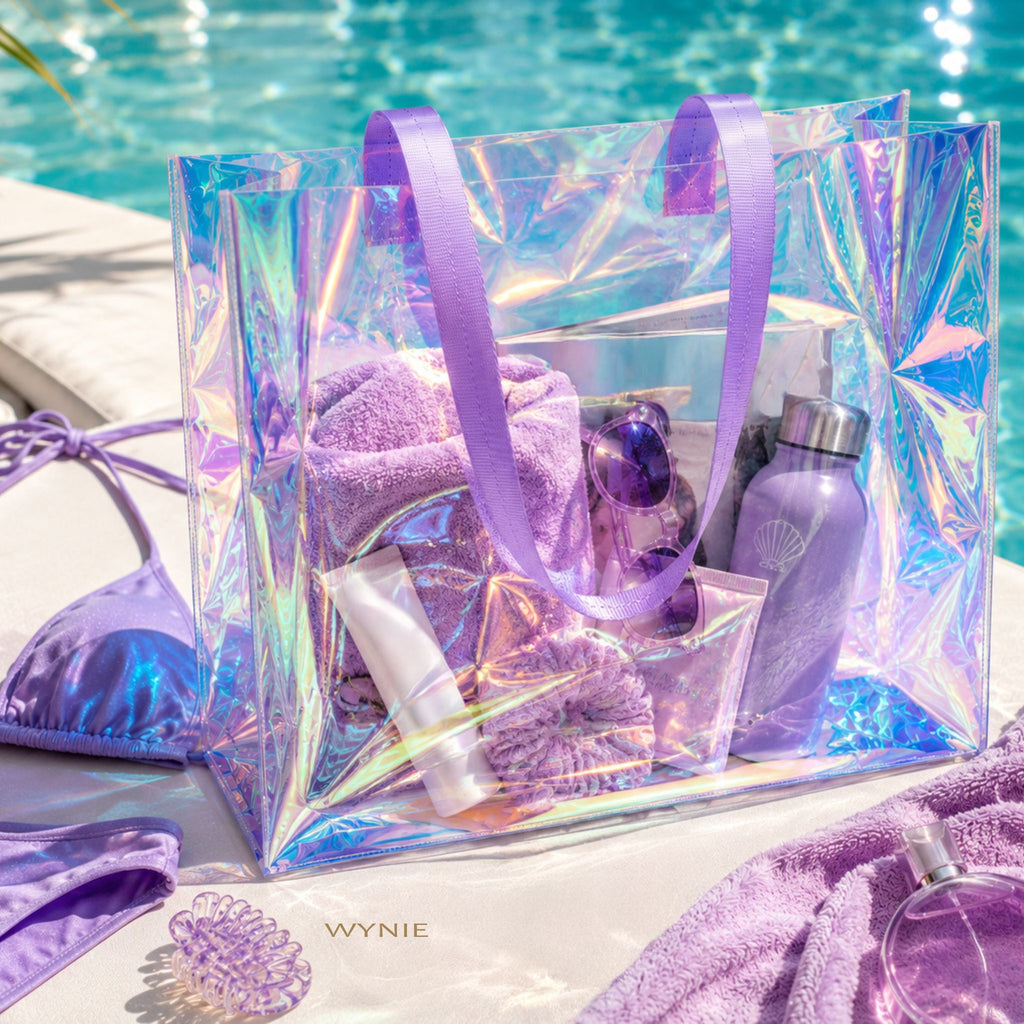 Bolso de playa transparente holográfico