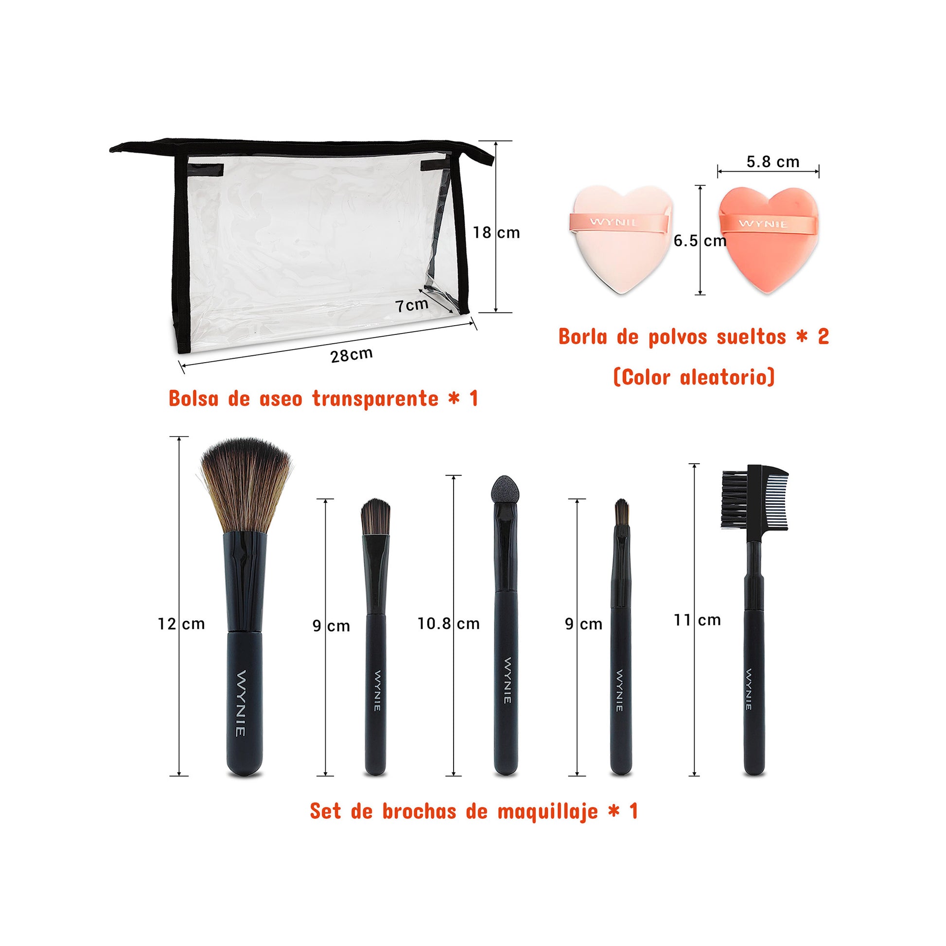 WYNIE Set de Brochas de Maquillaje Profesional con 6 Brochas Sintéticas, 2 Esponjas Blender y Rizador de Pestañas, Ideal para Polvos, Sombras, Cejas y Labios (set-3)