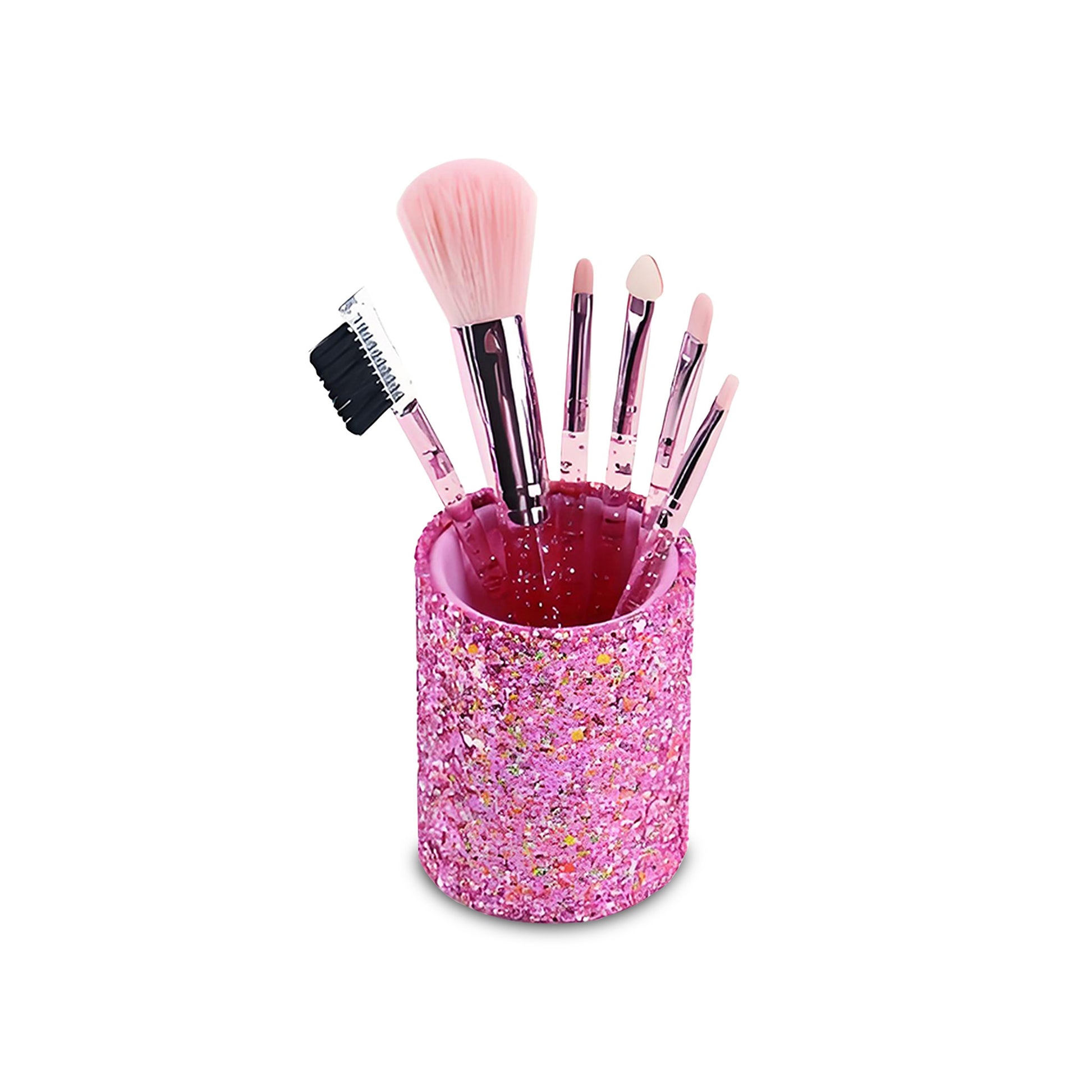 WYNIE Set de Brochas de Maquillaje Profesional con 6 Brochas Sintéticas, 2 Esponjas Blender y Rizador de Pestañas, Ideal para Polvos, Sombras, Cejas y Labios